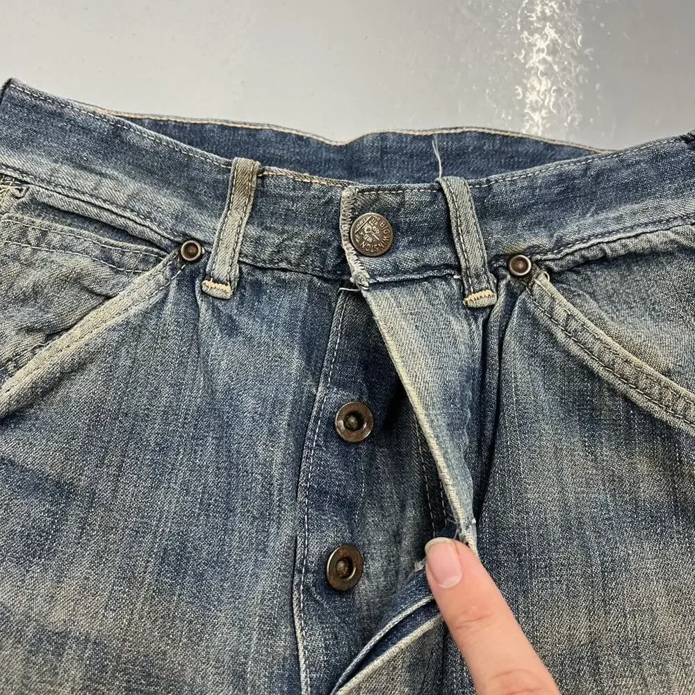 Vintage 50s Big Winston Dark Distressed Donut Button Jeans